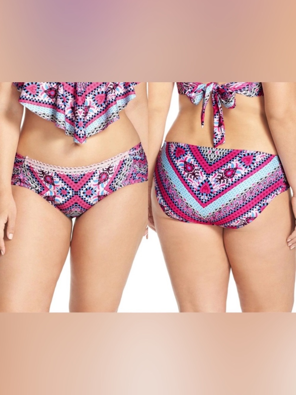 Becca ETC Secret Garden‎ Hipster Bikini Bottoms Plus Size 2X (20-22) VGUC